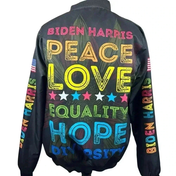 Biden/Harris colorful sunflower zip front jacket by GarmentOne size small - Picture 3 of 10